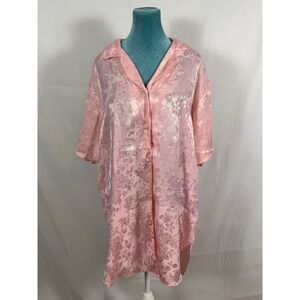 Vintage Morgan Taylor Pink Satin Floral Jacquard Sleepshirt Nightgown M